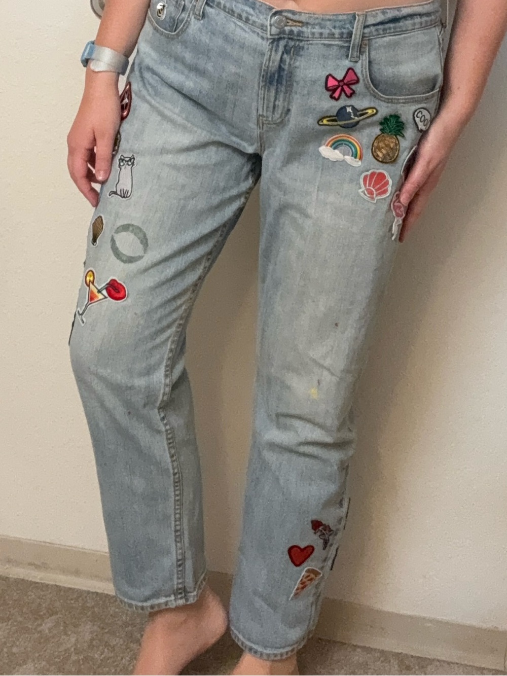 Old Navy Light Wash Patchwork Women's Jeans Custom - Picture 4 of 10